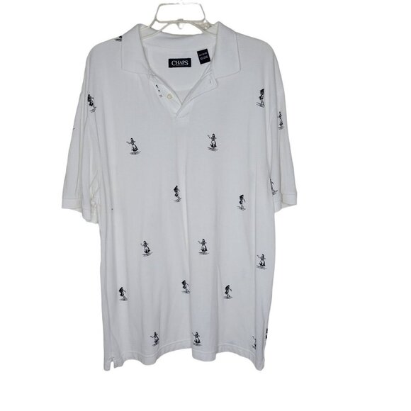 Chaps Men's XL White Hula Girl Short Sleeve Vneck 1/4 Button Cotton Polo Shirt - Picture 1 of 9